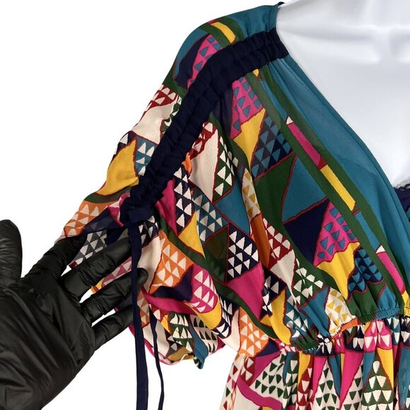 Maeve Anthropologie Womens Fit 4-6 Geometric Print Kimono Wrap Dress Artsy Fairy - Picture 3 of 14
